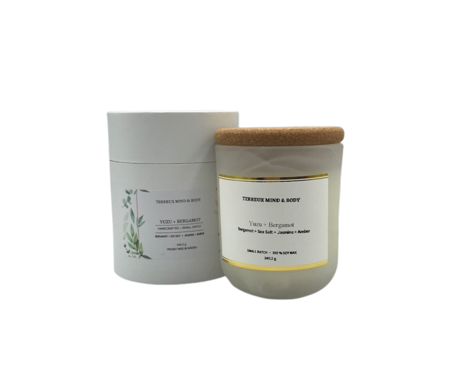 Citrus & Bergamot Soy Candle - 8.5 oz Frosted Glass, Cotton Wick | Terreux Mind