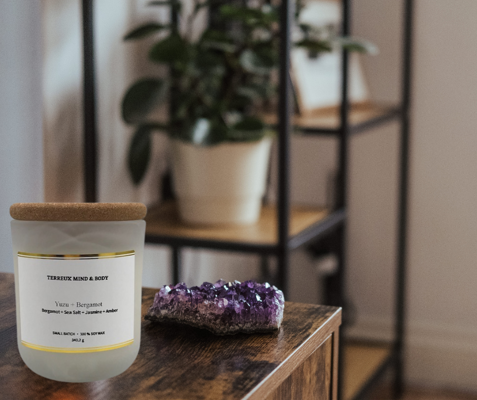 Citrus & Bergamot Soy Candle - 8.5 oz Frosted Glass, Cotton Wick | Terreux Mind