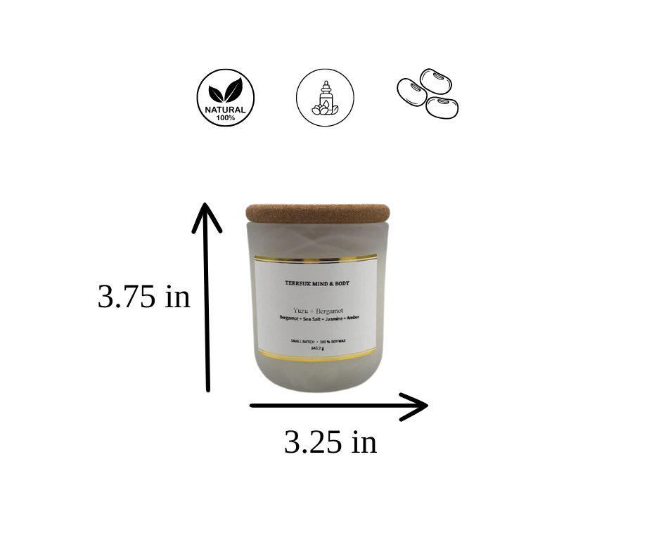 Citrus & Bergamot Soy Candle - 8.5 oz Frosted Glass, Cotton Wick | Terreux Mind
