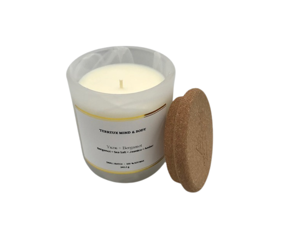 12 oz Soy Wax Candle – Frosted Glass Terreux Mind and Body